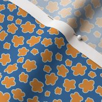 Whimsical Simple Bluebird Orange Flowers on Blue 6"