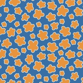 Whimsical Simple Bluebird Orange Flowers on Blue 12"