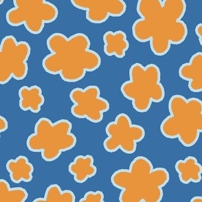 Whimsical Simple Bluebird Orange Flowers on Blue 24"