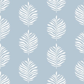 Palm Frond Leaf leaves White on Baby Blue