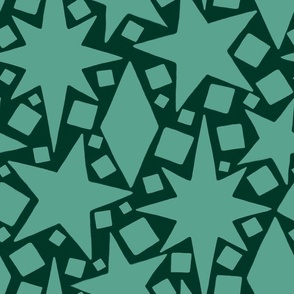Bold Geometric Stars and Gems in shades of Green // 12x12