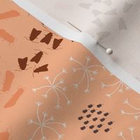 hand-drawn bright orange brown redwood small and big butterflies