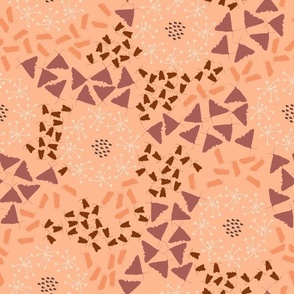 hand-drawn bright orange brown redwood small and big butterflies