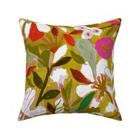 Jumbo abstract painterly flowers  - hand painted olive green and pink greens fall autumn