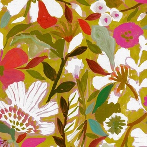 Jumbo abstract painterly flowers  - hand painted olive green and pink greens fall autumn