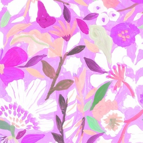 Jumbo abstract painterly flowers - hand painted bright purple monotones