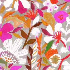 Jumbo abstract painterly flowers - hand painted beige and pink fall autumn