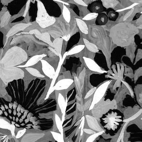Jumbo abstract painterly flowers - hand painted grey monotones inverse neutral