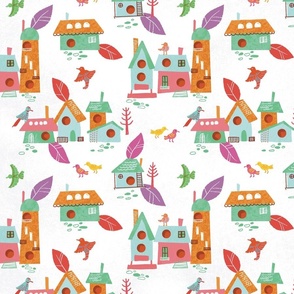 Birdhouse Town [blush orange] large