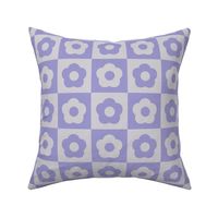 Retro Checkered Daisies, Light Pastel Lavender Purple, Vintage Flowers and Checks