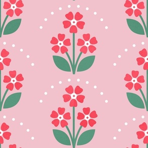 Retro Red Florals On Pink