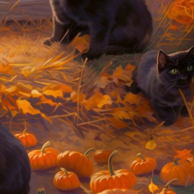 Black Cats in a Pumpkin Patch