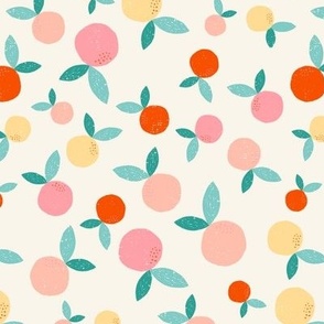 Summer Orchard Tossed Peaches in Fruity Colors on Cream