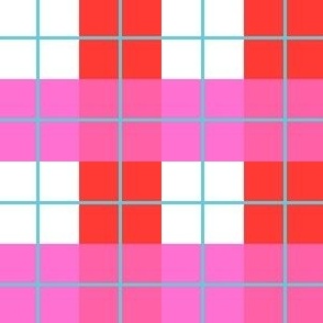 Red and Hot Pink Bold Check with Turquoise Blue // 3" x 3"