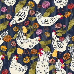 Chicken Coop Wallpaper // Dark Blue // Medium