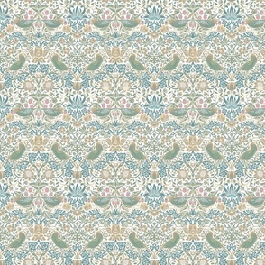 Strawberry Thief by William Morris - SMALL - soft sage teal beige  Adapation Antiqued art nouveau deco,