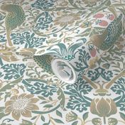 Strawberry Thief by William Morris - LARGE - soft sage teal beige  Adapation Antiqued art nouveau deco,