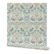 Strawberry Thief by William Morris - LARGE - soft sage teal beige  Adapation Antiqued art nouveau deco,