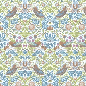 Strawberry Thief by William Morris - LARGE - soft spring color scheme-  Adapation Antiqued art nouveau deco,