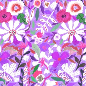 medium abstract painterly flowers - hand painted bright purple monotones