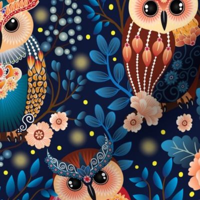 Majestic Owls Whimsical Night
