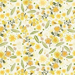 Ditsy Goldenrod Floral Vibrant Yellow and Green for sewing and home decor