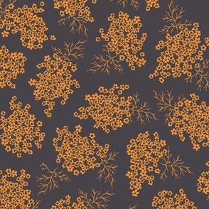 bright orange flower bouquets on dark taupe