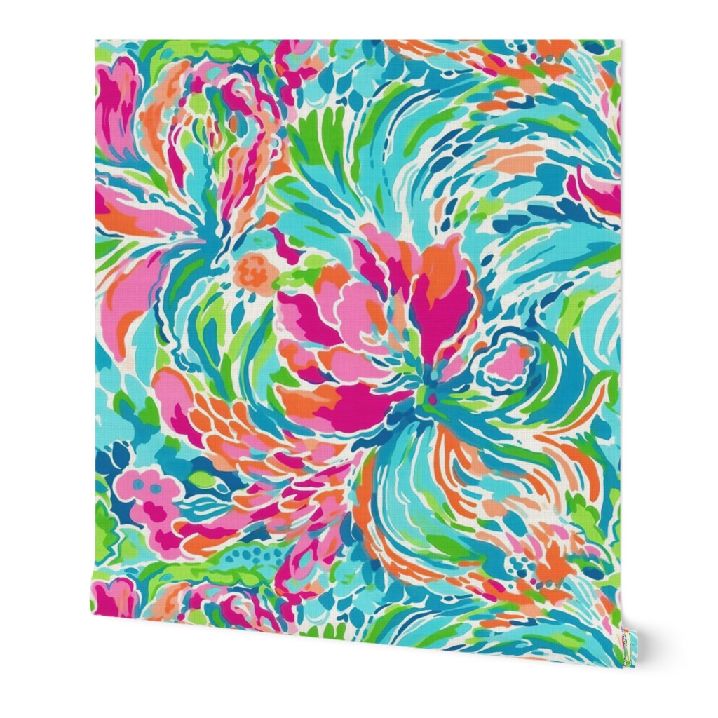 Floral Fiesta - Pinks and Teal on White 