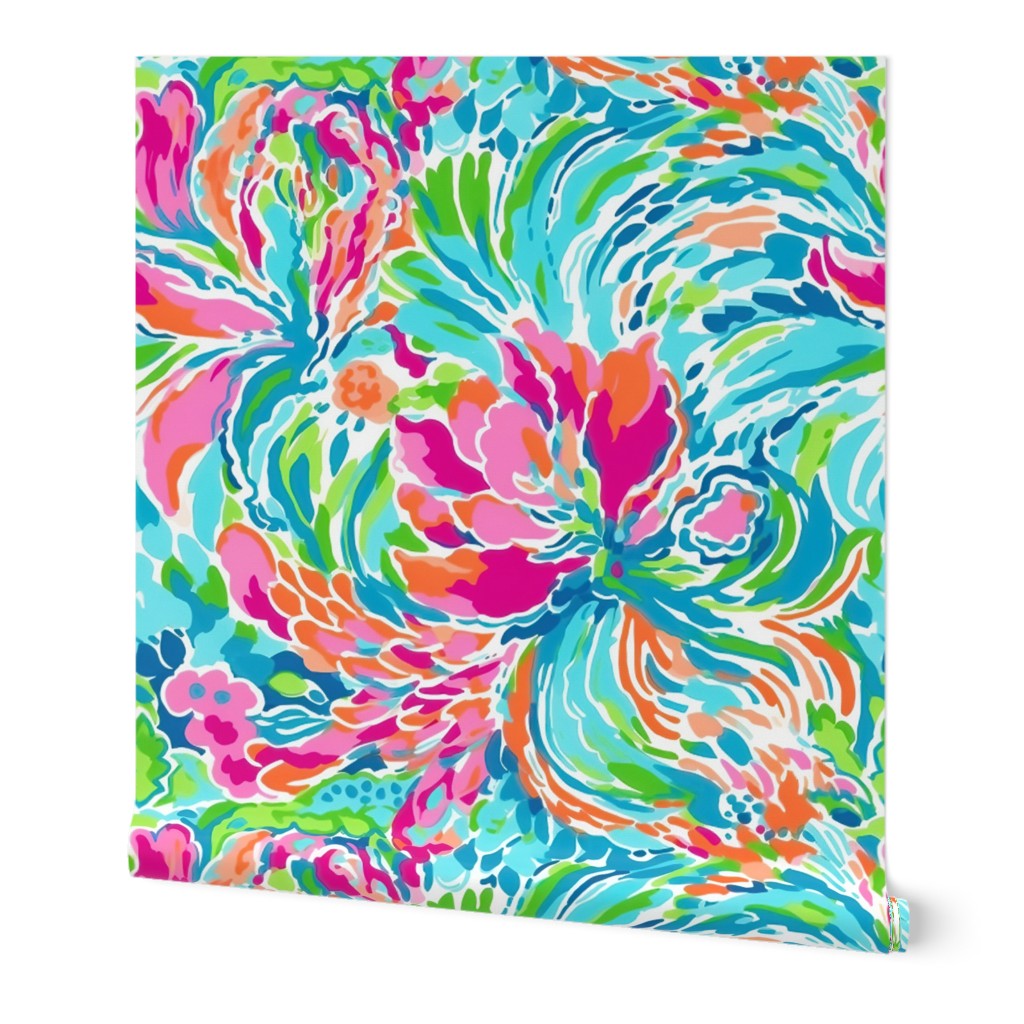 Floral Fiesta - Pinks and Teal on White 