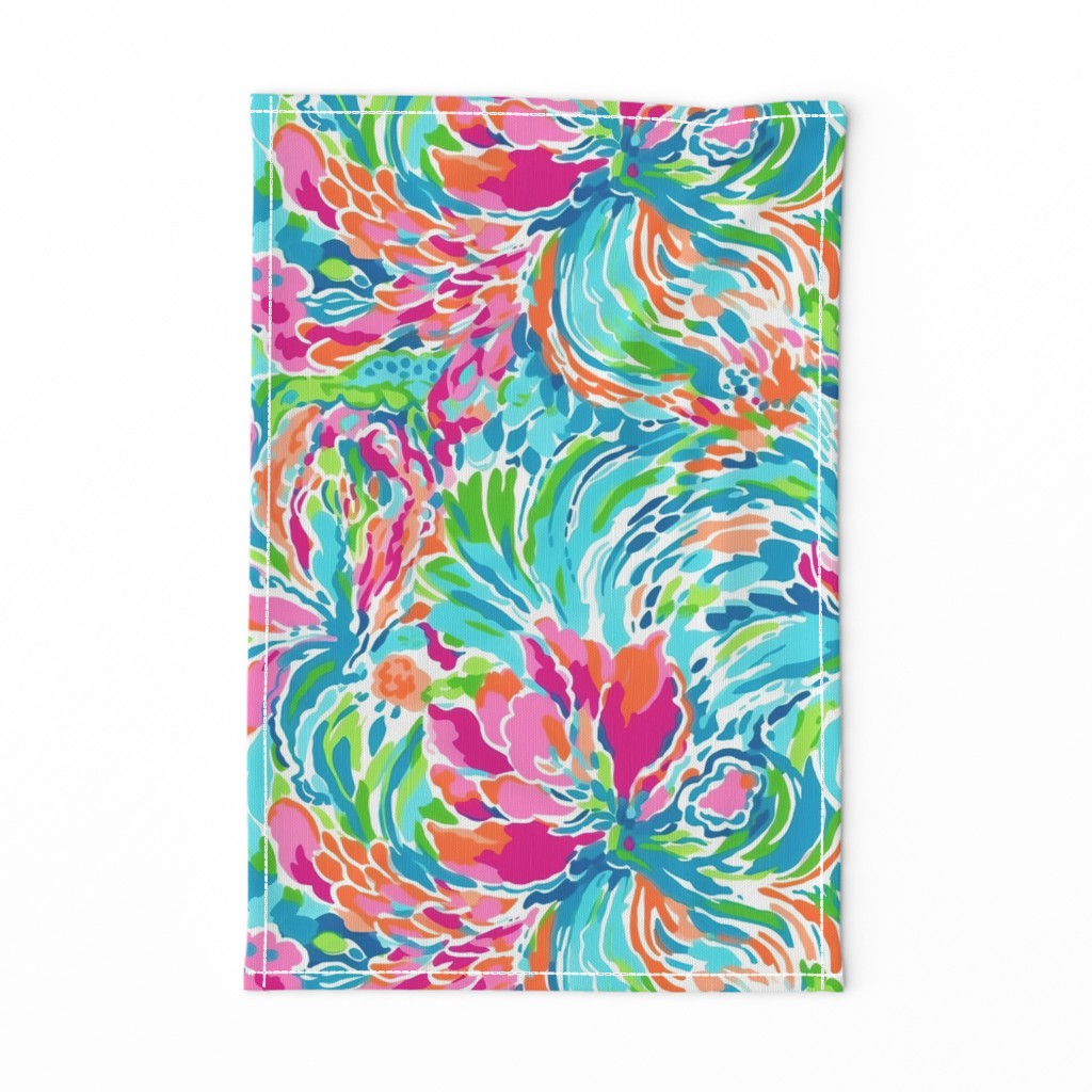 Floral Fiesta - Pinks and Teal on White 