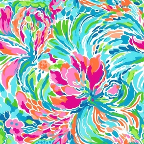 Floral Fiesta - Pinks and Teal on White 