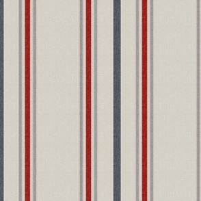 French Quatre Ticking – Inkwell Gray/Red on Agreeable Gray Linen Wallpaper – New 