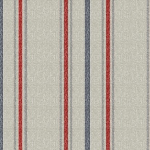 French Quatre Ticking – Inkwell Gray/Red on Agate Gray Linen Wallpaper 