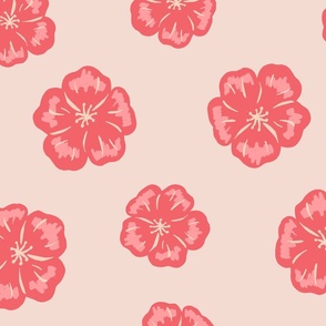 Simple Florals Coral Palargoniums On Champagne Pink | Large