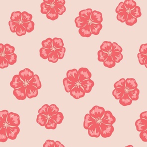 Simple Florals Coral Palargoniums On Champagne Pink | Medium
