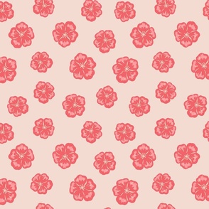 Simple Florals Coral Palargoniums On Champagne Pink | Small