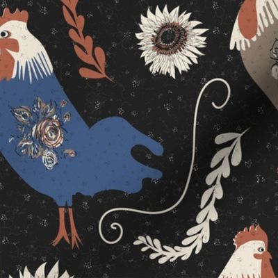 French Country Style Roosters in Autumn Palette by kedoki