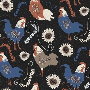 French Country Style Roosters in Autumn Palette by kedoki