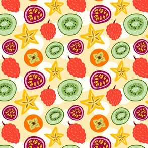 Tropical Fusion - Kiwi, Lychee, Star Fruit, Persimmon, and Passion Fruit Pattern
