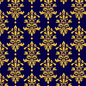 dark blue and golden french tapisserie motifs