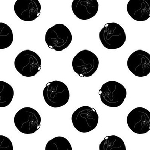 Black Sleepy Kitties on White Blanket Polka Dot Pattern
