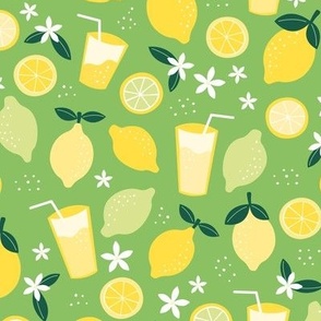 Summer squeeze lemonade - lemons and limes fruit garden drinks and flowers green yellow on grass green