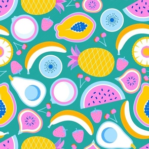 Large scale • Juicy tropical fruits - NO Ai - Turquoise background