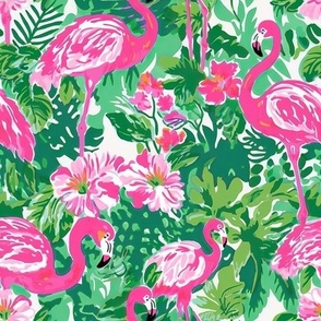 Flamingo Rhapsody - Green/Hot Pink