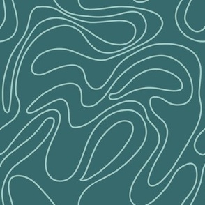 Green teal doodled wavy lines