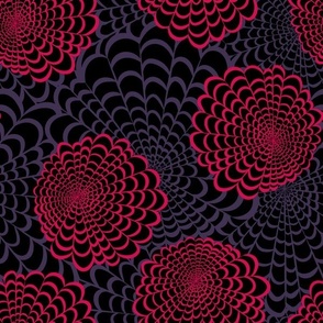 L Floral Garden - Abstract Flower - Halloween Goth Emo - Pink Rose layering on large Dark Purple Spider Web