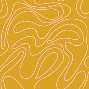 Pink mustard yellow doodled wavy lines