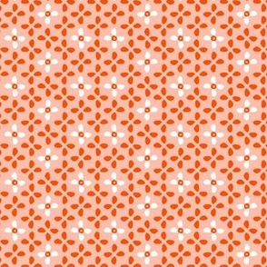Summer Market Geometric: Simple Flower Coordinate with Bright Tangerine Orange on Soft Peach