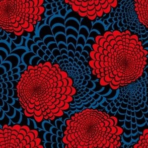 M Floral Garden - Modern Abstract Flower - Halloween Goth Emo - Red Rose layering on large Dark Blue vines