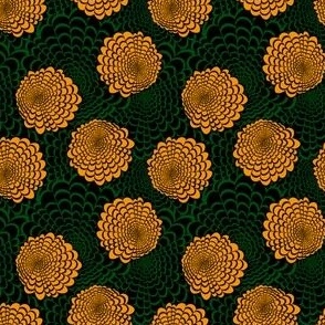 S Floral Garden - Abstract Flower - Halloween Goth Emo - Yellow Rose layering on large Dark Green vines on Black background